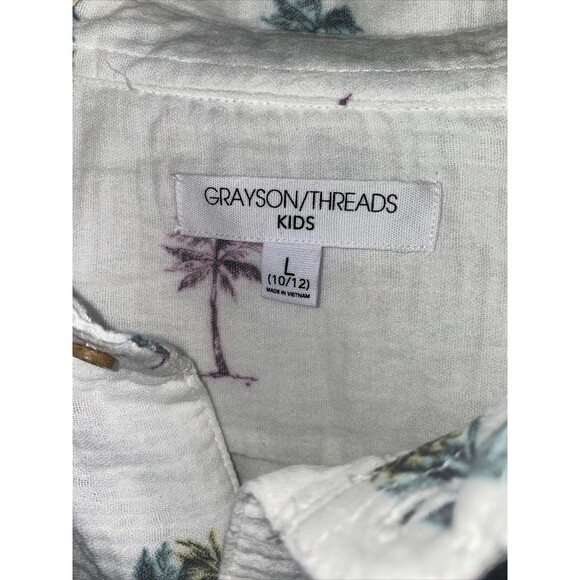 new Grayson tropical Palm Beach Club Button Shirt L 10-12 Gauze waffle Boy - Picture 4 of 7